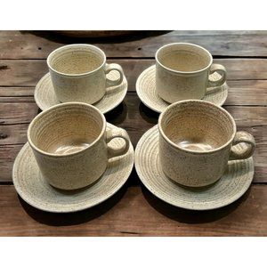 Churchill Homespun Cups and Saucers Set of 4 Speckled Brown Coffee Mugs MCM